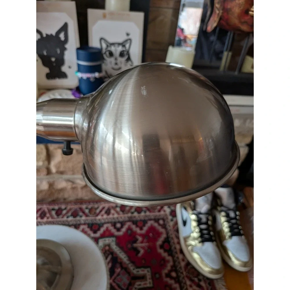 Vintage Mid-Century Gooseneck Desk Lamp – Brushed Nickel & Orange/Wood Tone Stem